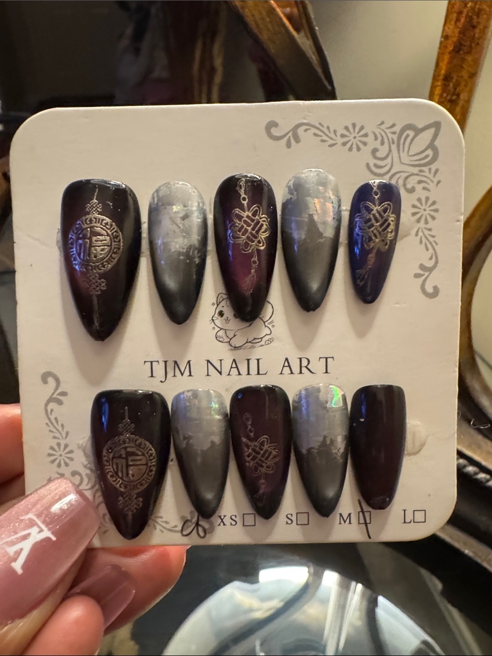 Dark Purple and Silver Press-On Nails (Medium Almond)